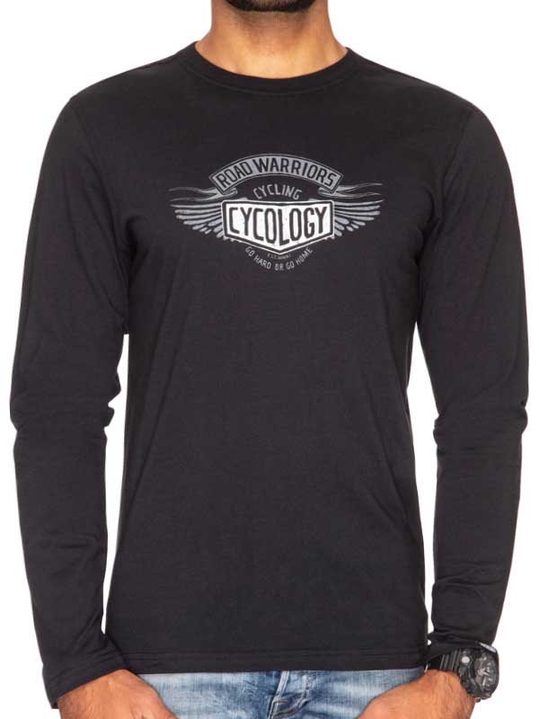 Road Warriors Mens Black Long Sleeve Tshirt  front | Cycology AUS