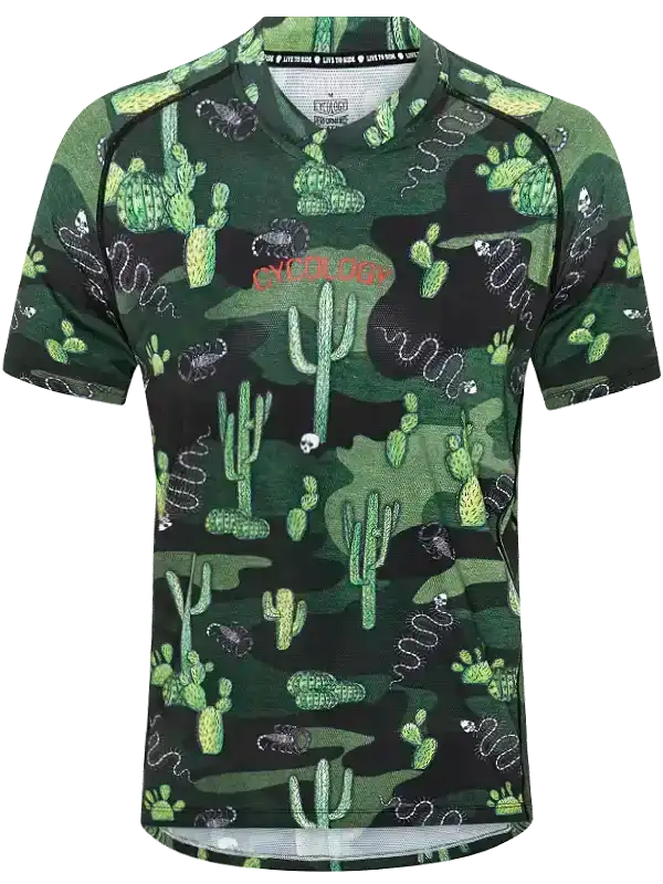 Men's cycling jersey with cactus and desert print, breathable fabric for bike rides